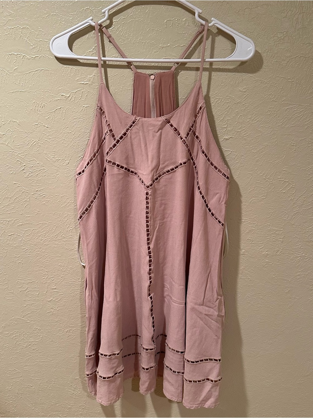 Lulu's Light Dusty Rose Crochet-Trim Spaghetti Strap Dress